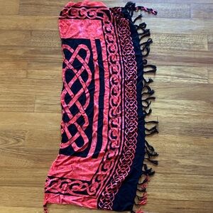 Red and Black wrap around Swim Sarong with tie strings